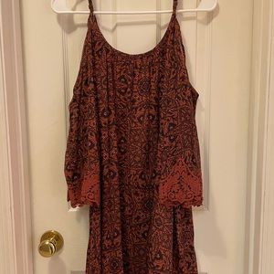 Rust/brown cold shoulder midi dress. Size XL